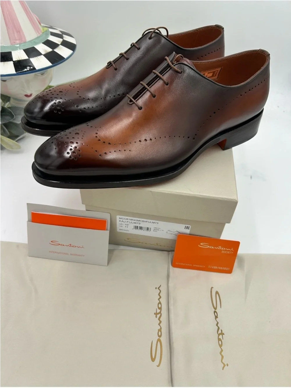 Santoni Men’s  gradient Brown Burnished Leather Oxford Shoes. Size 11